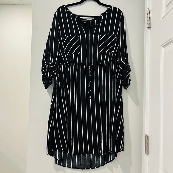 torrid Dresses & Skirts - Torrid Black Striped Tie-Front Shirt Dress 3/4 Sleeves size 2X